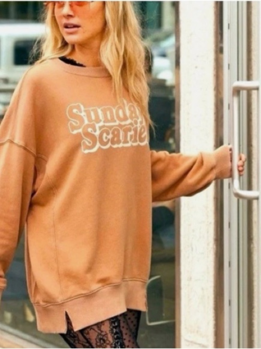 Aerie oversized Sunday Scaries Tan Graphic Sweatshirt